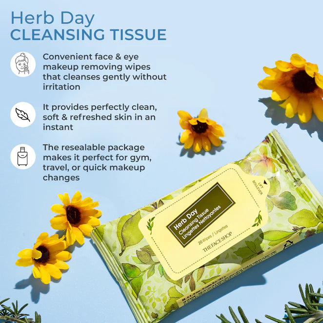 The Face Shop Herb Day Cleansing Wipes (20 Wipes)