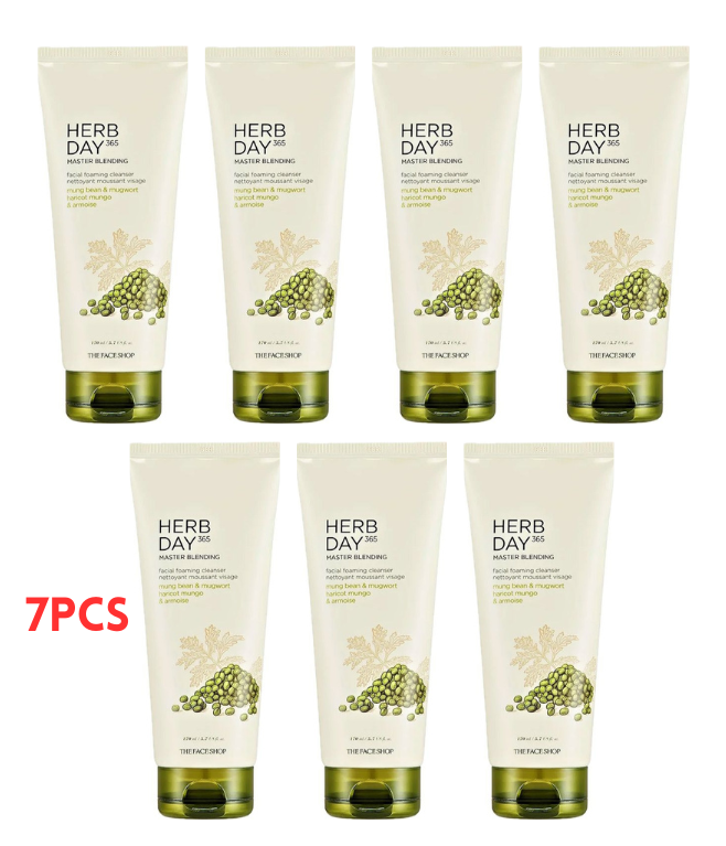 The Face Shop Herb Day 365 Facial Foaming Cleanser Mung bean & Mug wort - 170ML (7PCS SET)