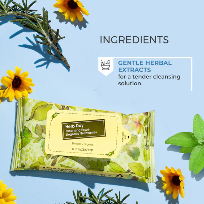 The Face Shop Herb Day Cleansing Wipes (20 Wipes)