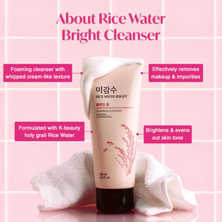 The Face Shop Rice Water Bright Foaming  Nettoyant Moussant Visage Cleanser ( Pink ) -150 ml