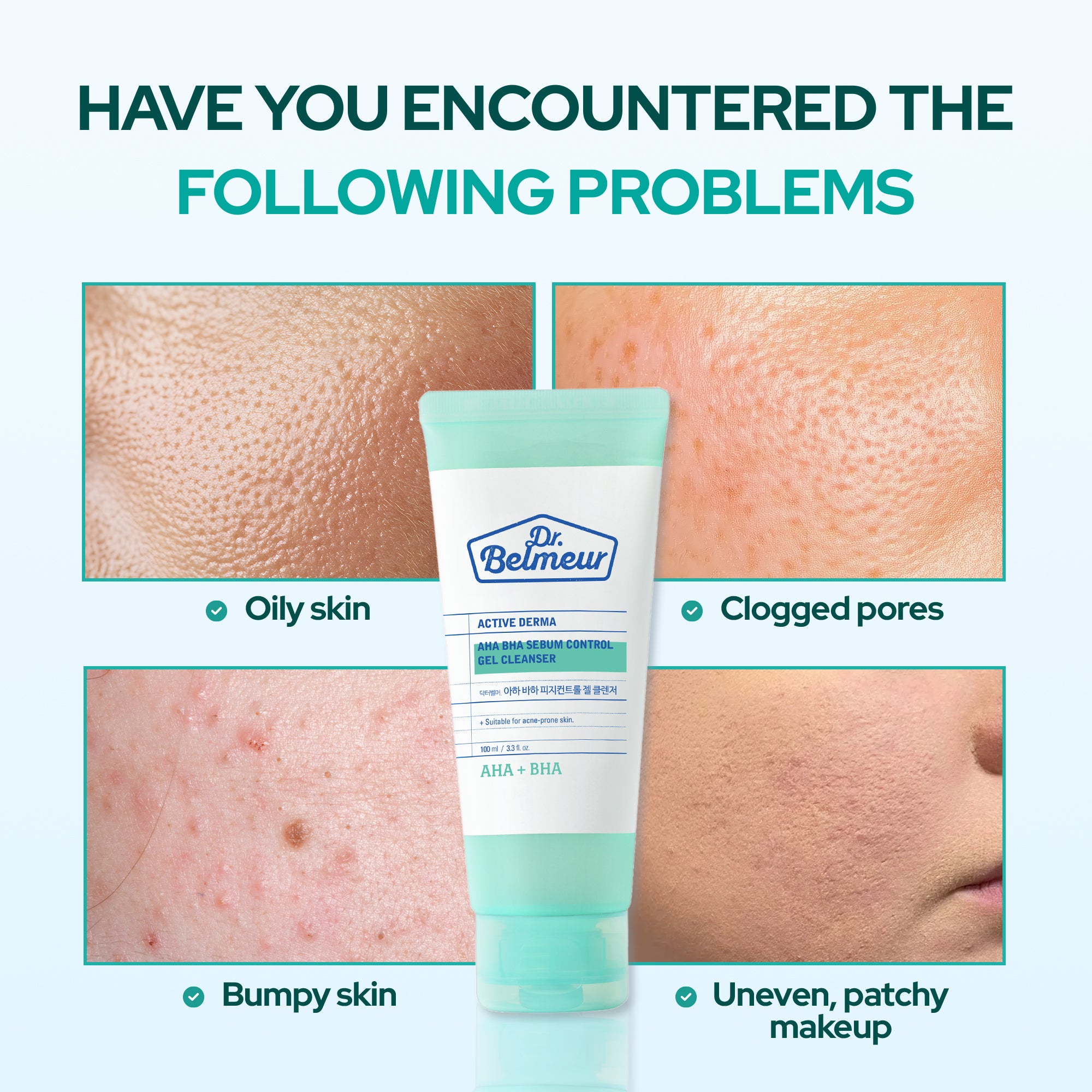 Dr Belmeur AHA/BHA Sebum Control Gel Cleanser 100ml - For Oily Skin