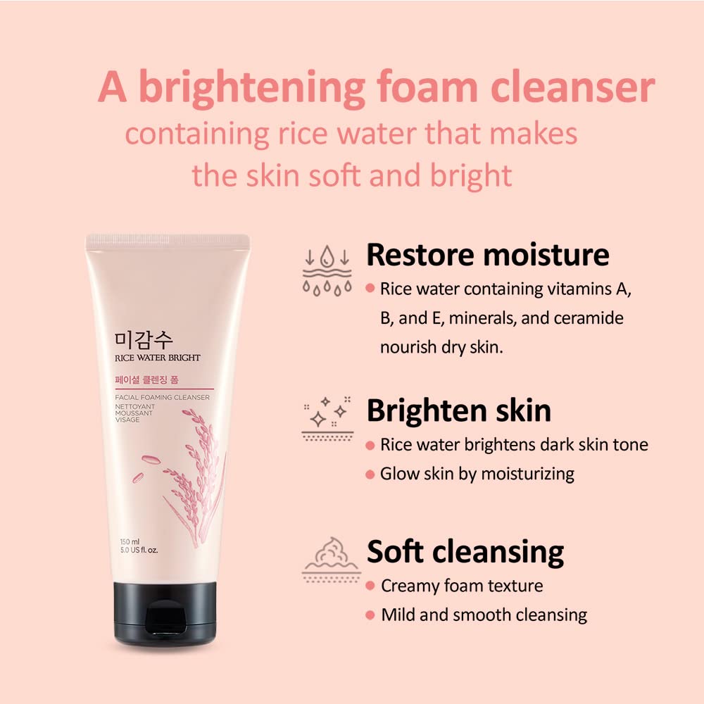 The Face Shop Rice Water Bright Foaming  Nettoyant Moussant Visage Cleanser ( Pink ) -150 ml