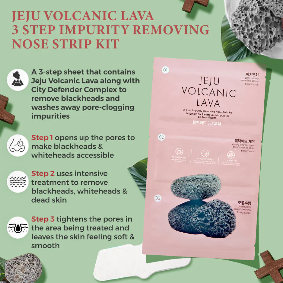 The Face Shop Jeju Volcanic Lava 3 STEP IMPURITY Removing Nose Patch (3 Strips)