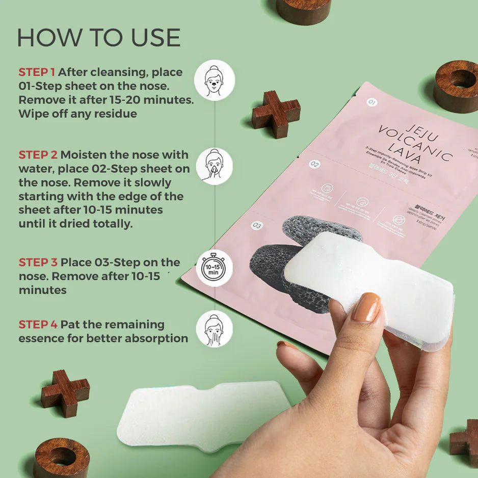 The Face Shop Jeju Volcanic Lava 3 STEP IMPURITY Removing Nose Patch (3 Strips)