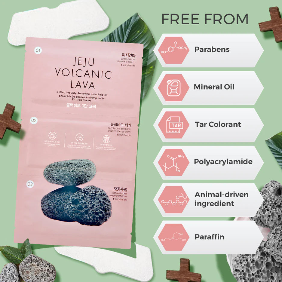 The Face Shop Jeju Volcanic Lava 3 STEP IMPURITY Removing Nose Patch (3 Strips)