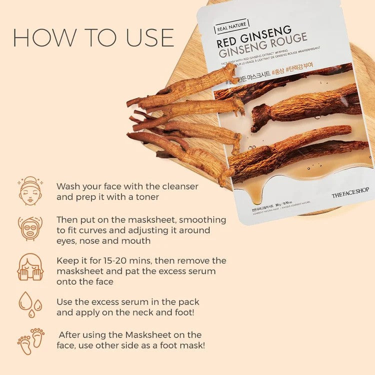 The Face Shop Real Nature Red Ginseng Face Mask Sheet - 20g