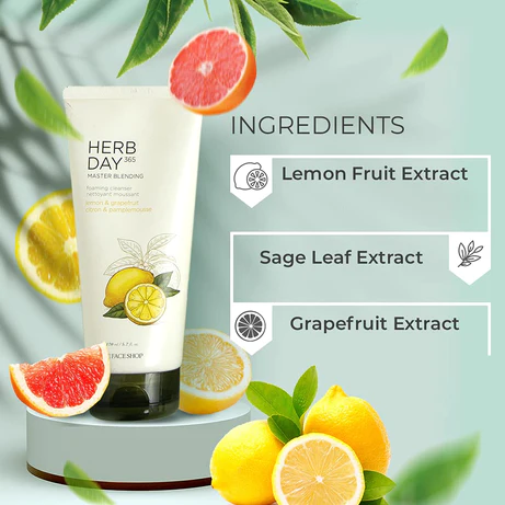 The Face Shop Herb Day 365 Foaming Cleanser Lemon & Grapefruit - 170ml