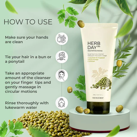 The Face Shop Herb Day 365 Facial Foaming Cleanser Mung bean & Mug wort - 170ml