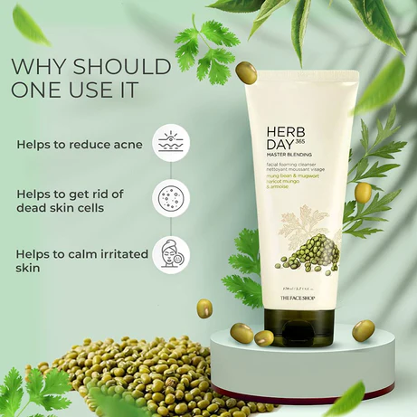 The Face Shop Herb Day 365 Facial Foaming Cleanser Mung bean & Mug wort - 170ml