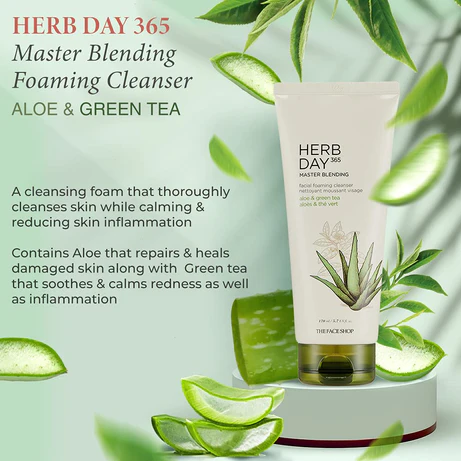 The Face Shop Herb Day 365 Facial Foaming Cleanser Aloe & Green tea - 170ml