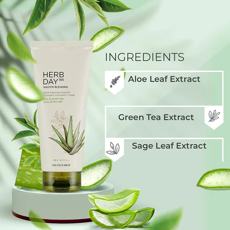 The Face Shop Herb Day 365 Facial Foaming Cleanser Aloe & Green tea - 170ml