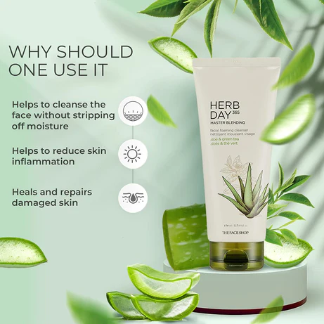The Face Shop Herb Day 365 Facial Foaming Cleanser Aloe & Green tea - 170ml